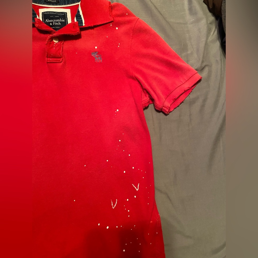 Abercrombie & Fitch Red Distressed Muscle Polo Shirt Size Large - Picture 4 of 6